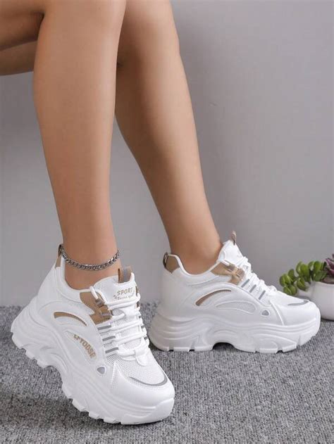 Women Letter Graphic Lace Up Front Wedge Sneakers Sporty Outdoor Wedge Sneakers Shein Uk