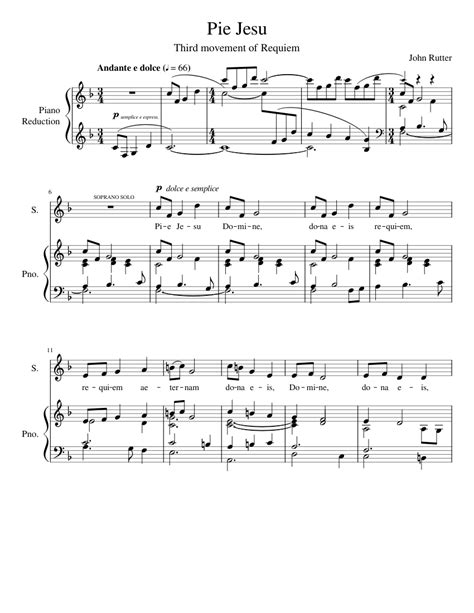Pie Jesu John Rutter Requiem Sheet Music For Piano Soprano Female