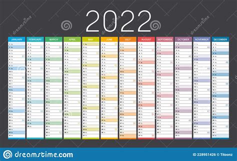 Year 2022 Calendar Stock Vector Illustration Of Design 228951426