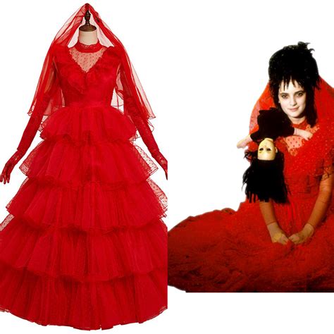 Beetlejuice Lydia Cosplay Costume Red Wedding Dress Outfits Halloween Trendsincosplay