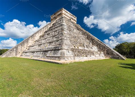 Mayan El Castillo Pyramid Mexico Stock Photo Containing Detail And El