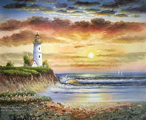 Pin By Snow Diaz On Sceneries Lighthouse Painting Oil Painting