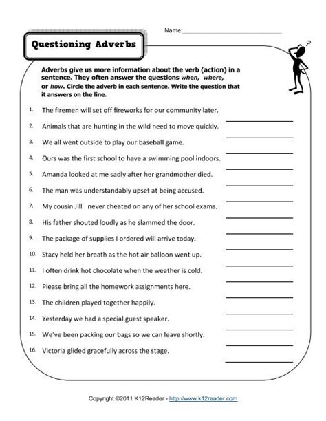 The adverb of manner in each example has been italicized for easy identification. Questioning Adverbs | Adverb Worksheets