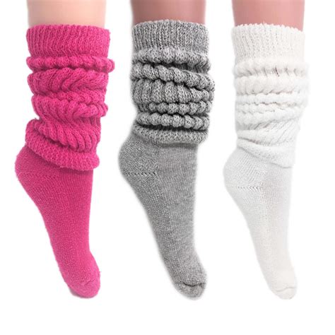 clothing witwot 3 pairs women s slouch socks cotton knit knee high scrunch sock size 6 11