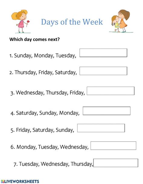 days   week   worksheet learning english  kids
