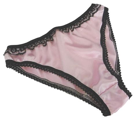 Buy Shiny Satin Low Rise Bikini Brief Panties Pale Pink With Black Lace
