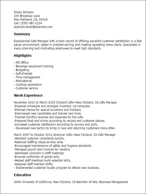 cafe manager resume template  design tips myperfectresume