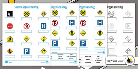 Traffic Signs Differentiated Labeling Worksheet Twinkl