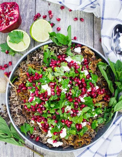 A Top View Of A Plate Of Lentils And Rice Cooked Mujadara Recipe With