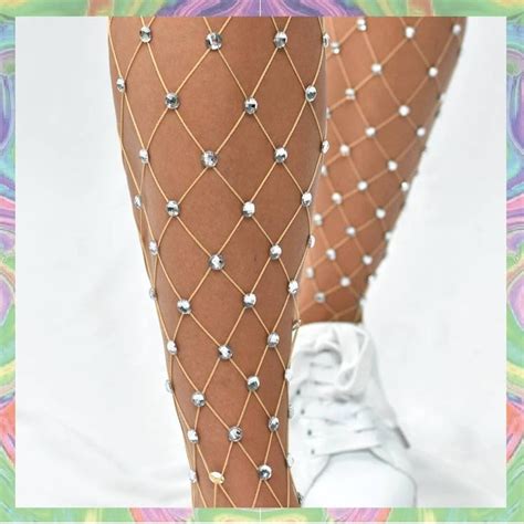 Rave Fishnet Tights Clear Crystals Sparkle Tights Rave Accessories