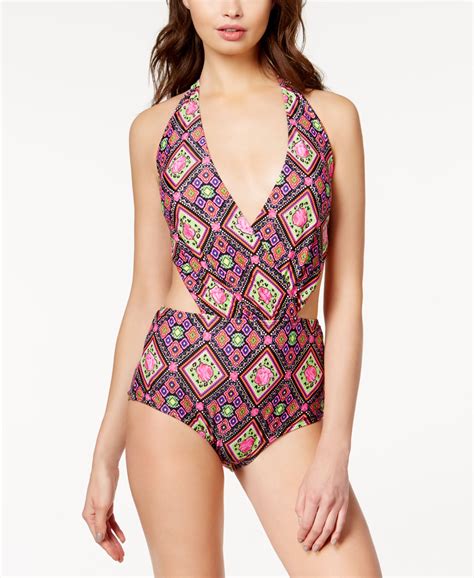 Betsey Johnson Rose Printed Monokini One Piece Swimsuit Swimwear