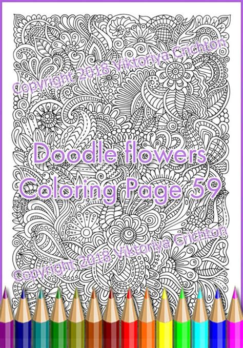 Сoloring Page 59 Doodle Flowers Printable For Adults Graphic Etsy