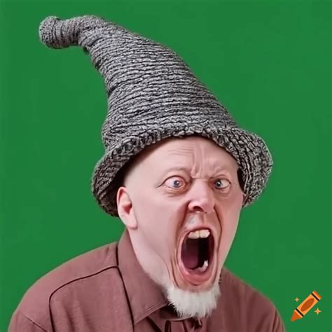 Funny Dwarf With A Hat Screaming On A Greenscreen Background On Craiyon