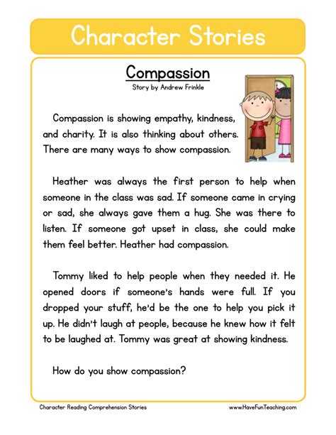 Compassion Character Reading Comprehension Worksheet Have Fun Teaching