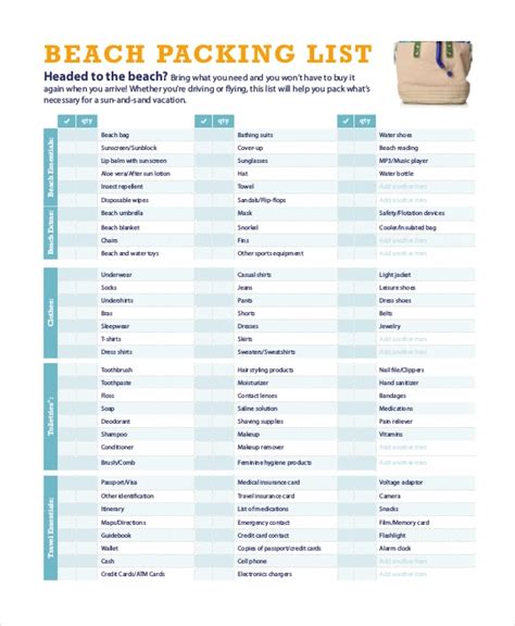 Travel Packing List Template Pdf Printable Templates Free