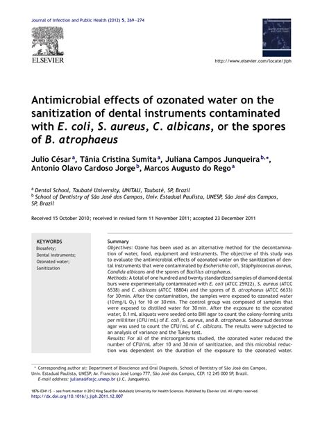 Pdf Antimicrobial Effects Of Ozonated Water On The Sanitization Of