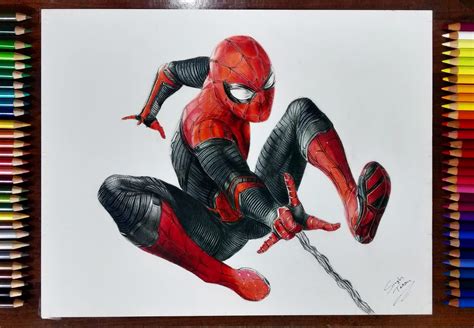 Spiderman Far From Home Suit Drawing With Colored Pencils Marvel