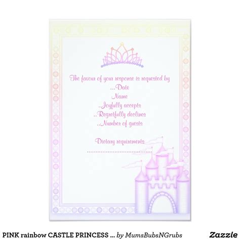 Pink Rainbow Castle Princess Birthday Party Rsvp Princess Party