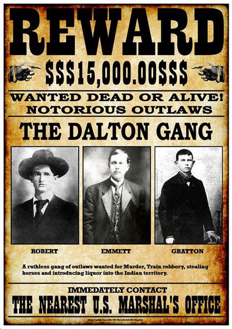 Reward 15000 Wanted Dead Or Alive Notorious Outlaws The Dalton