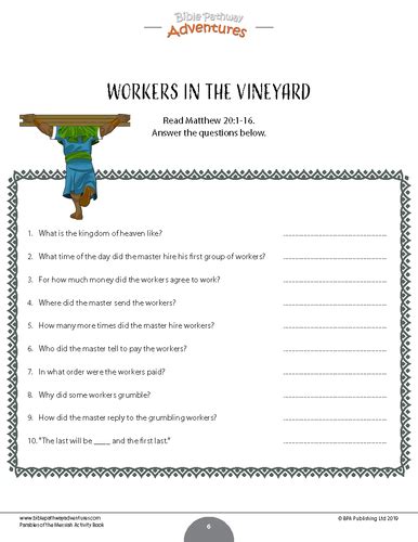Bible Parable Workers In The Vineyard Teaching Resources