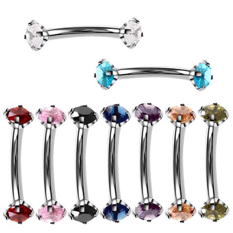 9pcslot Steel 16g Internally Threaded Eyebrow Rings Colorful Crystal