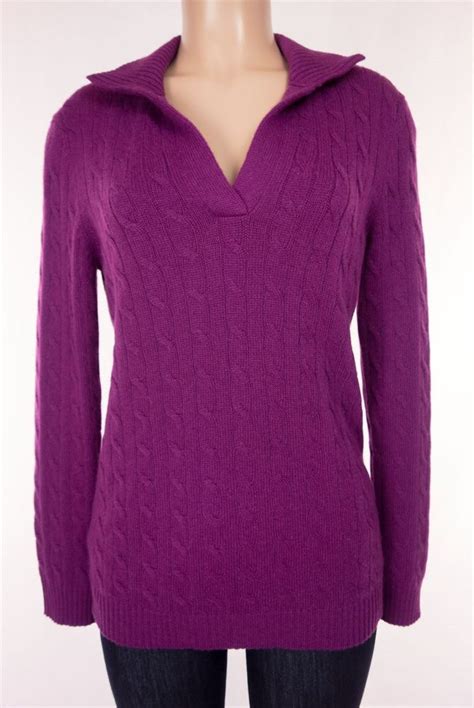 Brooks Brothers Cashmere Sweater Size M Medium Plum Soft Collard V Neck