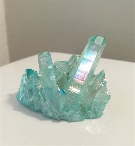 Aqua Aura Quartz Crystal Cluster Light Blue Aquamarine Aura Etsy