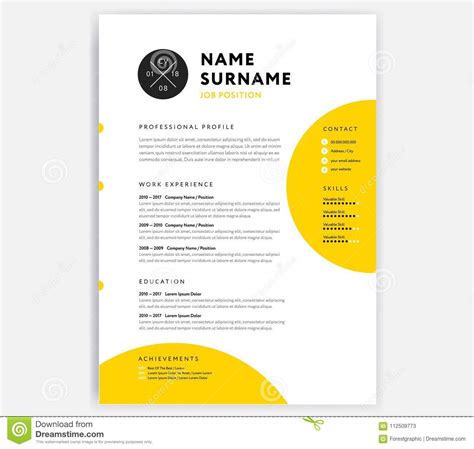 Yellow cv resume template curriculum vitae sample vector design. Yellow CV Resume Template - Curriculum Vitae Sample Vector Design With Circle Background Stock ...