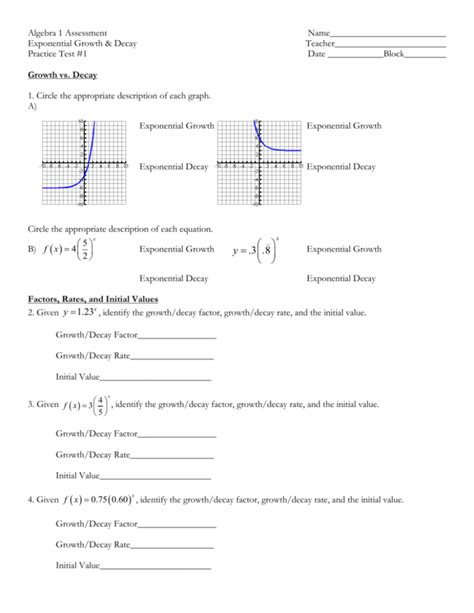 Exponential Growth And Decay Summary Function Worksheets