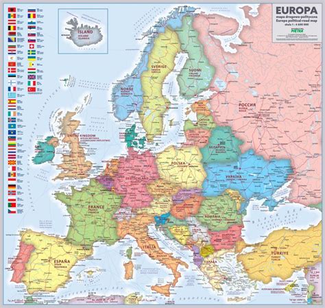 Mapa Ścienna Europy Drogowo Polityczna 14 600 000