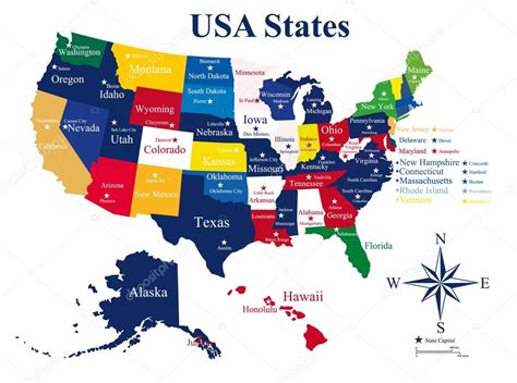 Mapa De Estados Unidos Con Estados Y Capitales — Archivo Imágenes