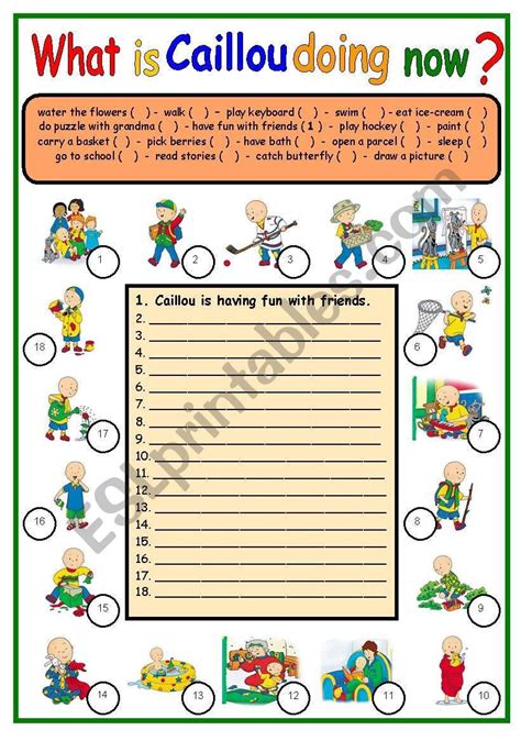 What Is Caillou Doing Now Esl Worksheet By Bburcu Verb Tenses