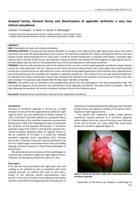 Pdf Amyand Hernia Femoral Hernia And Diverticulosisof Appendix