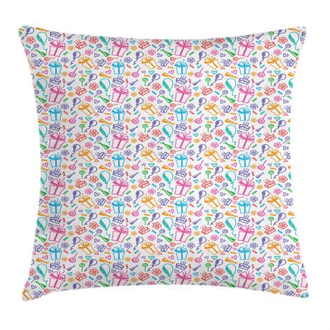 Skip to the end of the images gallery. Birthday Throw Pillow Cushion Cover, Colorful Doodle ...