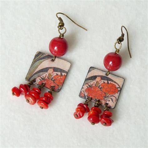 Japanese Flower Earrings Asian Jewelry Natural Jewelry Etsy Asian