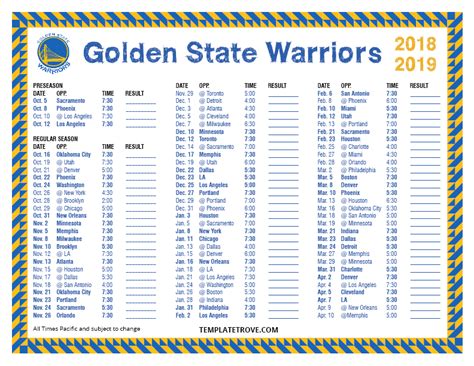 printable   golden state warriors schedule