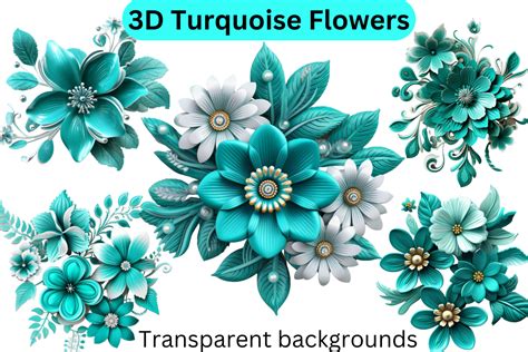 3d Turquoise Flowers Graphic By Imagination Station · Creative Fabrica