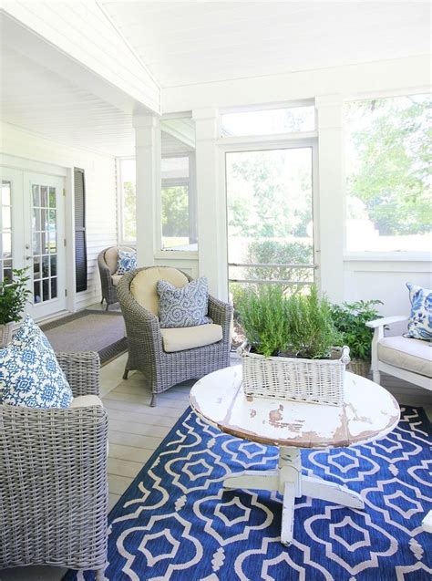 Back Porch Makeover With Blue And White Back Porch Makeover Porch Makeover Back Porch