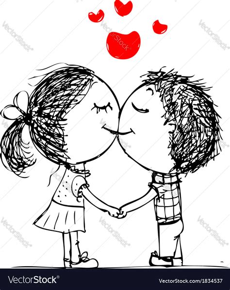 couple kissing valentine sketch for your design vector image