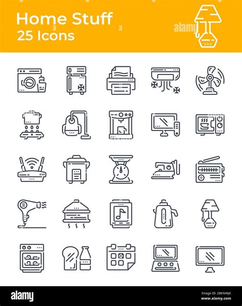 Vector Illustration Of Home Stuff Icon Set With Black Color And Line