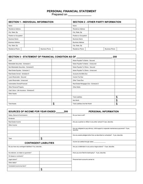 Personal Financial Statement Form Download Free Documents For Pdf