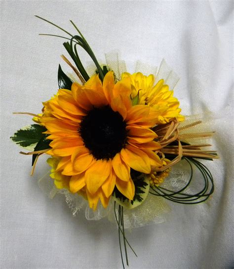 sunflower daisy corsage wedding persnicketytoo