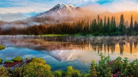 Download Wallpaper Mountains Washington Reflection Mount Rainier