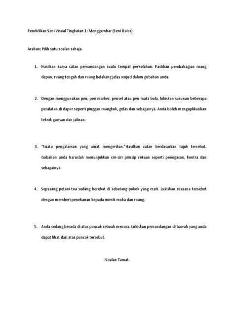 Matlamat  membentuk pelajar ; Soalan Pendidikan Seni Visual Tingkatan 2 Kssm