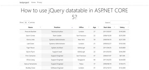 Jquery Datatables With Asp Net Core Server Side Processing Paging Sorting And Filtering In Using