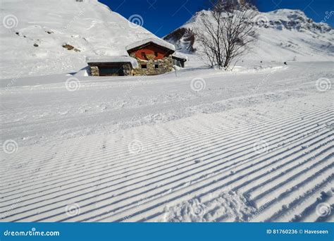 Alpine Winter Mountain Landscape French Alps With Snow Stock Photo
