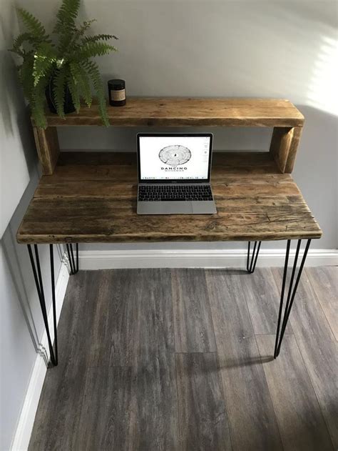 Duddon Rustic Desk With Shelf Riser And Metal Hairpin Etsy Uk