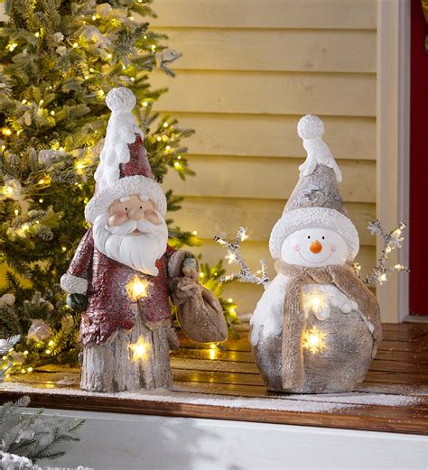 Indooroutdoor Holiday Lighted Woodland Snowman Statue Plow And Hearth