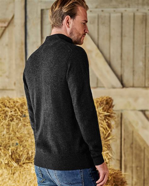 Charcoal Mens Lambswool Lincoln Zipper Cardigan Woolovers Uk