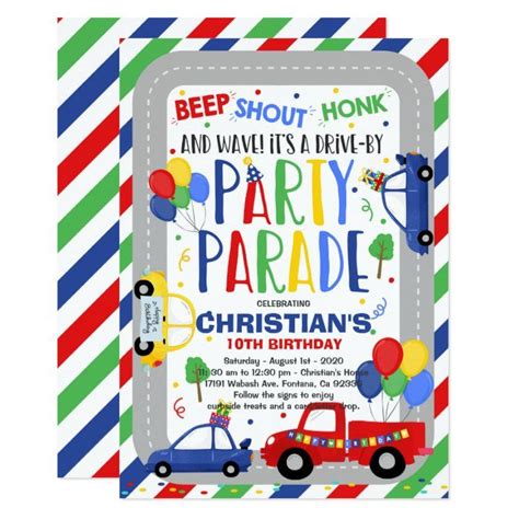 Drive By Birthday Parade Invitation Blue Parade Birthday